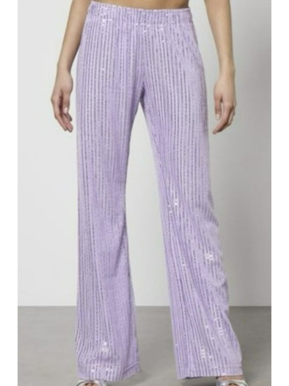 Stine Goya Purple Sequin Straight Leg Pants Medium New